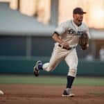 A baseball player dodges a flying ball to avoid injuries