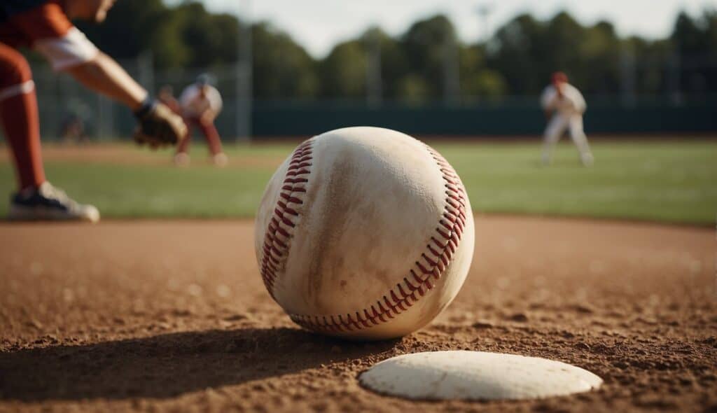 A baseball field with a pitcher winding up, a batter in the batter's box, and outfielders positioned in the field