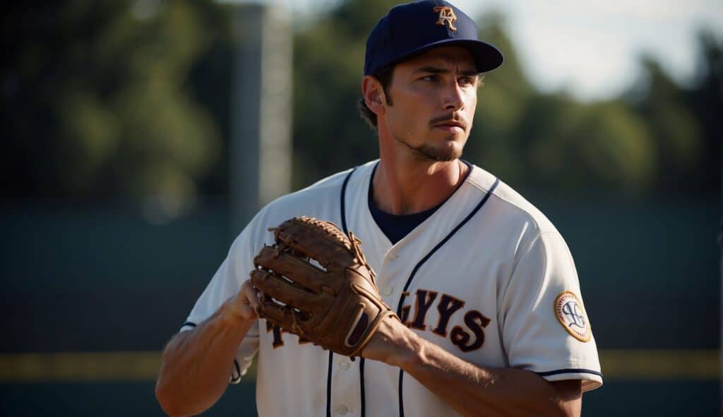 A baseball pitcher winding up, ready to throw a fastball with focused determination and intense concentration